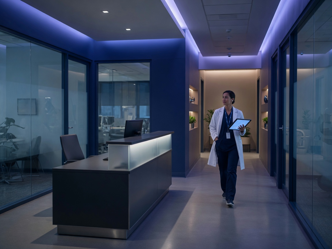 Modern clinic corridor and reception during operations