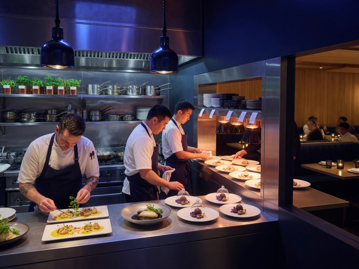 Kitchen pass in a restaurant group during service